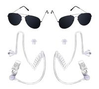 Auricolari Giocattolo Spia, 4 Pezzi Accessori Costume da Spia con Occhiali da Sole Auricolare Tubo, Giocattoli per Giochi di Cosplay, Accessori per Costume da Spia per Carnevale Cosplay Feste