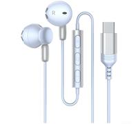 Auricolari USB-C cablati con controllo del volume per iPad Pro Air per iPhone 15, bassi profondi, audio HiFi, design magnetico, a prova di sudore, colore blu alpino (blu distante picco)