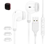 Auricolari USB con microfono per PC In-Ear USB A Wired Computer Cuffie Controllo traccia Isolato Cavo lungo 2,3 m Cuffie stereo per HP Dell Surface Laptop Desktop Mac PS5 Zoom Ufficio Scuola Bianco