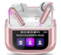 Auricolari wireless, Bluetooth 5.4 con touch screen multifunzionale, bassi 48 ore, cuffie stereo con cancellazione del rumore/modalità trasparenza ANC/ENC, auricolari IPX7 con 5 modalità EQ, rosa