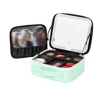 Auricrest Travel Makeup Bag - Auricrest Beauty Reformation Travel Makeup Bag with Adjustable Dividers with LED Mirror (Green)