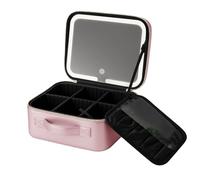 Auricrest Travel Makeup Bag, Beauty Reformation Travel Makeup Bag with Adjustable Dividers, with Led Lighted Make Up Case,for Travels & Daily (Rose Gold)