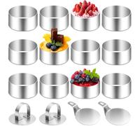 Aurinovellia 12 Pezzi Coppapasta Tondi, Coppa Pasta di Acciaio con 2 Coperchio e 2 Base, Anelli per Torte in Acciaio Inossidabile, Anello per Torte, per Torte, Mousse, Dessert e Biscotti 8 × 4 cm