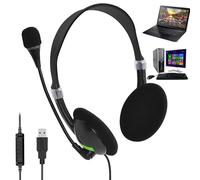 Aurione cablata - Auricolare USB | Fascia regolabile | Cuffie che cancellano il rumore per l'incontro | Auricolare aziendale per software di chat, call center, chat cristallina, leggero, ultra comfort
