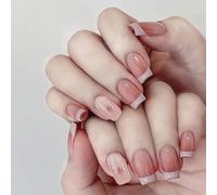 Auriselle 30 Pezzi Press on Nails, Unghie Artificiali, Francese Farfalla Quadrate Lucide Full Cover per Donne e Ragazze, con Gel Morbido, Facile da Applicare, Gradient Rosa-Bianco