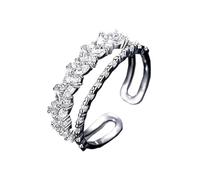 Auriselle Anello con zirconi per donna, zirconi lucidi doppio strato, apertura regolabile, stile lussuoso, misura regolabile, anello da pollice, gioielli per fidanzata, donna, ragazza, argento