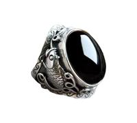 Auriselle Anello da Uomo Regolabile con Intarsio di Zirconi Totem Koi Vintage Viking Retro Open Ring Anello da Pollice Gothic Punk Jewellery Regali per Uomini Ragazzi Padre, Nero