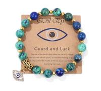 Auriselle Bracciale in Pietra Naturale Autentica con Perle da 8 mm e Ciondolo Occhio Dell'incubo per Donne e Uomini Bracciale Elastico Spirituale con Perle di Cristallo con Scheda Informativa, D