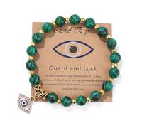 Auriselle Bracciale in Pietra Naturale Autentica con Perle Rotonde da 8 mm e Ciondolo Occhio Dell'incubo per Donne e Uomini Bracciale Elastico Spirituale con Scheda Informativa Sul Significato, C