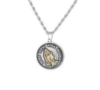 Auriselle Collana con ciondolo Viking rotondo per uomo, design mano in preghiera, lunghezza regolabile, vintage retrò, gioielli nordici grigi, accessori per feste, regalo uomini e ragazzi, 60 cm