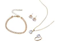 Auriselle Donna Gioielli Set Strass Orecchini Collana Bracciale Anello Classico 4 Pezzi Donna Gioielli con Cubic Zirconia Regali di Nozze per le Signore, Oro