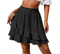 Auriselle Donna Gonna Boho Irregolare Arruffata Sexy Vita Alta Corta Mini Gonne Skater Vita Elastica Stretta Mini Gonna Club Party Gonne Estive Allentate, Nero, S