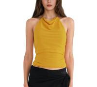 Auriselle Donna Y2K Sexy Halter Camisole Mesh Top Regolabile Spaghetti Strap Vest Top Backless Slim Fit Sleeveless Lace Cami Summer Ribbed T-Shirt, Giallo, S