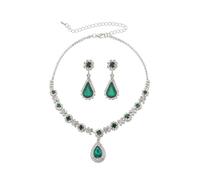 Auriselle Gioielli da sposa con strass da donna, set di gioielli sposa 2 pezzi, collana con pendente a goccia, orecchini, strass verde smeraldo lucido, collane ragazze, verde