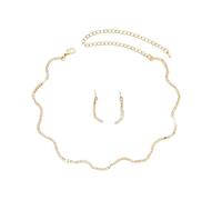 Auriselle Gioielli da sposa con strass da donna, set di gioielli sposa in 2 pezzi, collana linee ondulate, set di orecchini lucidi, collana con strass, donna ragazza, oro