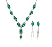 Auriselle Gioielli da sposa strass donna, set di gioielli da sposa in 2 pezzi, collana con pendente a goccia, set di orecchini strass luccicanti, collane donne e ragazze, verde