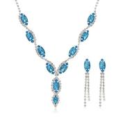 Auriselle Gioielli da sposa strass donna, set di gioielli da sposa in 2 pezzi, collana con pendente a goccia, set di orecchini strass luccicanti, collane donne e ragazze, blu