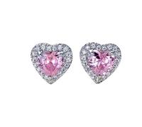 Auriselle Orecchini da donna con zirconi Cuore amorevole, zirconi lucenti Orecchini classici a forma di cuore a bottone regolabili Gioielli da donna Ragazze, rosa
