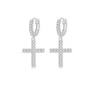 Auriselle Orecchini da Uomo Con Pendente Croce in Zirconia Cubica, Punk Hip pop Orecchini Cerchio Pendente, Unisex Compleanno San Valentino Natale Per Uomo, Argento