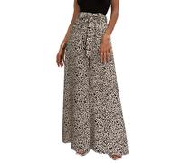 Auriselle Pantaloni Svasati Donna Estate, Gamba Larga Stampa Leopardata Vita Alta Elastico Cintura Fiocco Baggy Larghi e fluidi Pantaloni Estivi Leggeri Comodi Eleganti, Marrone, M