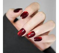 Auriselle Premi Sulle Unghie Corte 30 Pezzi Unghie False Francesi Corte e Larghe Unghies Artificiali Rosse Occhi di Gatto Sulle Unghies Colla Lucida, Perfette per la Manicure a Casa