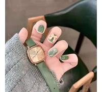 Auriselle Press on Nails 24 Pezzi French Corte False Mandorle Unghie Artificiali con Farfalle 3D Verdi Nägels on Nägels Unghie Adesive Testurizzate, Perfette per la Manicure a Casa