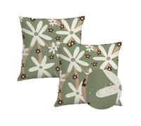 Auriselle Set 2 45x45 cm Cuscini esterno Rivestimento resistente alle intemperie federa impermeabile divano impermeabili decorativi Motivo floreale botanico Giardino Balcone Cerniera invisibile Verde