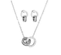 Auriselle Set di gioielli con strass da donna, 2 pezzi, placcati in oro 18 carati, anello romano, collana con ciondolo, orecchini lucidi, catene in acciaio titanio regolabili bambina, argento