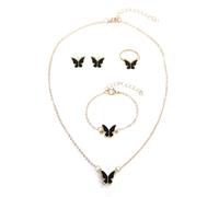 Auriselle Set di Gioielli da Donna Collana con Farfalla Nera Bracciale Orecchini Anello 4 Pezzi Gioielli da Donna con Zirconi Cubic Zirconia Regali di Nozze per Signore