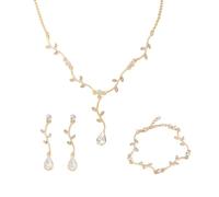 Auriselle Set Gioielli da Donna Collana a Forma di Foglia Orecchini Bracciale 3 Pezzi Gioielli da Donna con Zirconi Cubic Zirconia Regali di Nozze per Signore, Oro