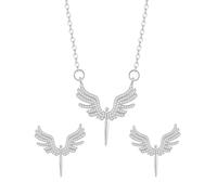 Auriselle Set Gioielli da Donna Collana con Ali D'angelo Orecchini 2 Pezzi Gioielli da Donna con Montatura in Strass Regali di Nozze per Signore, Argento