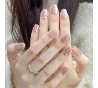 Auriselle Stampa su Unghie Corte 30 Pezzi Unghie Francesi False Corte Arrotondate Unghies Artificiali con Diamanti Occhi di Gatto Rosa Colla Lucida Unghies, Perfetto per la Manicure a Casa