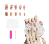 Auriselle Stampa su Unghies Corte 30 Pezzi Unghie Francesi False a Forma di Quadrato Unghie Artificiali Rosa Gradiente con Farfalle 3D Design, Perfette per la Manicure a Casa