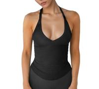 Auriselle Top da Donna Canottiere con Cinturino a U Scollo Sottile Senza Maniche Canottiera Estiva a Coste con Taglio Sportivo, Nero, L