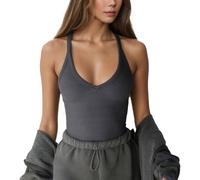 Auriselle Top da Donna Canottiere con Cinturino a U Scollo Sottile Senza Maniche Canottiera Estiva a Coste con Taglio Sportivo, Grigio, S