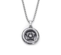 Auriselle Vichingo Uomo Pentagramma Collana Catena Ciondolo, cerchio rotondo Starlight Hip Hop Retro Grigio Gioielli Norreni, Party Streetwear Accessori, Punk Rap Cultura Regalo Uomini Ragazzi, 70cm