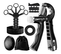 AURIVEE Hand Grip Set, Gripper Mani, Allenatore Mani e Dita - Kit 6 Pezzi con Gripper Regolabile, Allenatore Dita, Allenatore Cinque Dita, Anello & Palla Anti-Stress con Borsa per Fitness