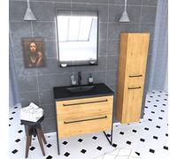 Aurlane PACM107 Mobile da Bagno, Nero/Rovere Marrone
