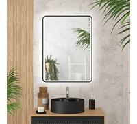 Aurlane Specchio LED da parete 80x60 cm Contorno Nero Luminoso Bagno