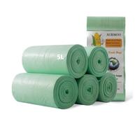 AURMOO 200 Unitã Sacchetti Spazzatura, Sacchetti Biodegradabili 5L, Sacchi per Pattumiera per Cucina, Soggiorno, Ufficio(W32xH35cm,Verde)