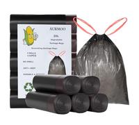 AURMOO Sacchetti Spazzatura 25L con Cordino, Sacchetti Degradabili, Müllbeutel con Cordino, 175 Unitã, Sacchi per Pattumiera per Cucina, Soggiorno, Ufficio, B50xH60cm, Nero