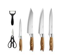 AURMOO Set di Coltelli da Cucina Professionali, Set Coltelli da Cucina, Coltello da Cuoco, Coltello da Taglio, Coltellos Universale, Coltelli da Tavola e Utensili Cucina, Forbici, 6 Pezzi