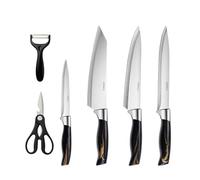 AURMOO Set di Coltelli da Cucina Professionali, Set Coltelli da Cucina, Coltello da Cuoco, Coltello da Taglio, Coltellos Universale, Coltelli da Tavola e Utensili Cucina, Forbici, 6 Pezzi