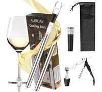 AUROAY Aste Refrigeranti per Bottiglie Vino,Bastoncini Raffredda Bottiglia Vino,Bacchette Refrigeratori in Acciaio,Bastoni Raffredamentoda Vino Bianco Spumante Champagne con Versatore Cavatappi Tappo