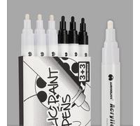 Aurobliss Pennarelli Acrilici Bianco e Nero 6 Pezzi, Pennarello Acrilico Indelebile per Legno, Vetro, Sassi, Pelle, Tessuti, Plastica, Metallo, Muro, Pneumatici