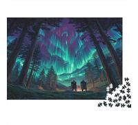 Aurora boreale che splende nella foresta Puzzle 1000Pcs Decorazione Per La Casa. Rilassamento E Intelligence Per Adulti E Bambini Da 14 Anni 1000pcs (75x50cm)
