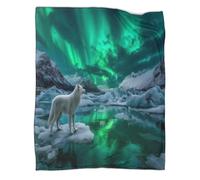 Aurora boreale Coperta Da Campeggio Esterna Stampata Calda,morbida E Traspirante A Bianco Arctic Wolf Copriletto Per Camera Da Letto Quattro Stagioni 60x80inch(150x200cm)
