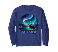 Aurora boreale dell'Alaska Visualizzazione di Aurora Alaska Vacation Moose Maglia a Manica