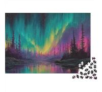Aurora Boreale Foresta Puzzle 1000 Pezzi Carta Puzzle per Adulti Paesaggio Notturno Gioco di Puzzle 1000 Pezzi Relax Casa 52x38cm/1000pcs