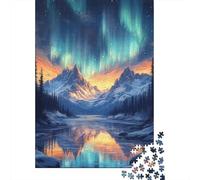 Aurora Boreale Montagna Puzzle 1000 Pezzi Gioco di Puzzle 1000 Pezzi Carta Puzzle per Adulti Riflesso sul Lago Paesaggio Naturale Relax Concentrazione Famiglia Decorazione Regalo 38x26cm/1000pcs